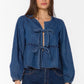 Velvet Heart "Abbie" Tie Front Denim Cardigan-Tokyo Blue