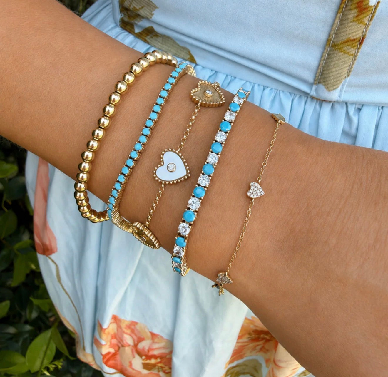 LeMel Dee Alternating Turquoise & CZ Tennis Bracelet-Gold