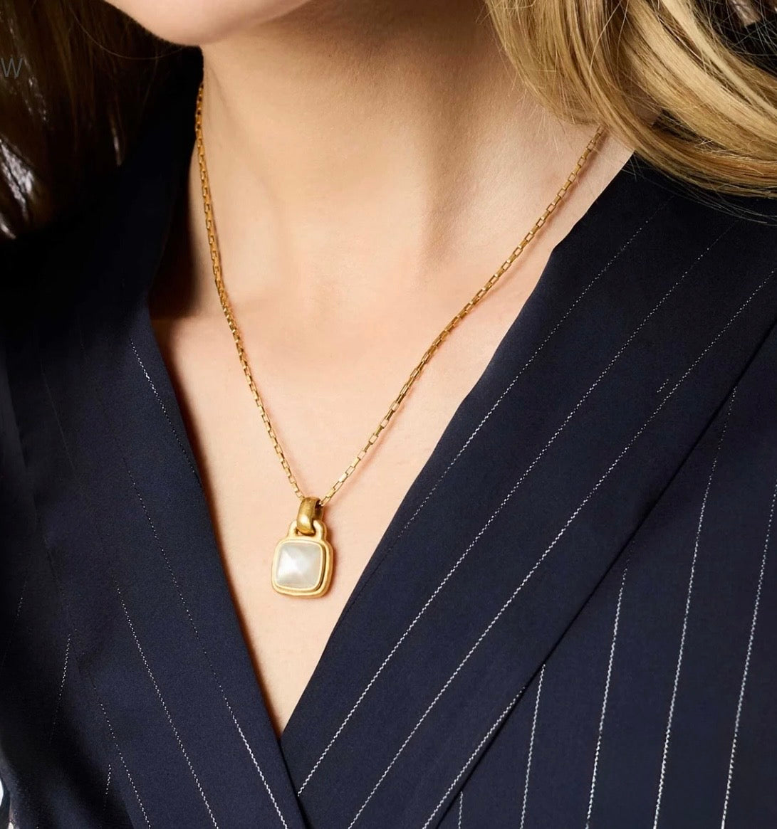 Julie Vos “Sahara” Solitaire Necklace - Gold/Iridescent Clear Crystal