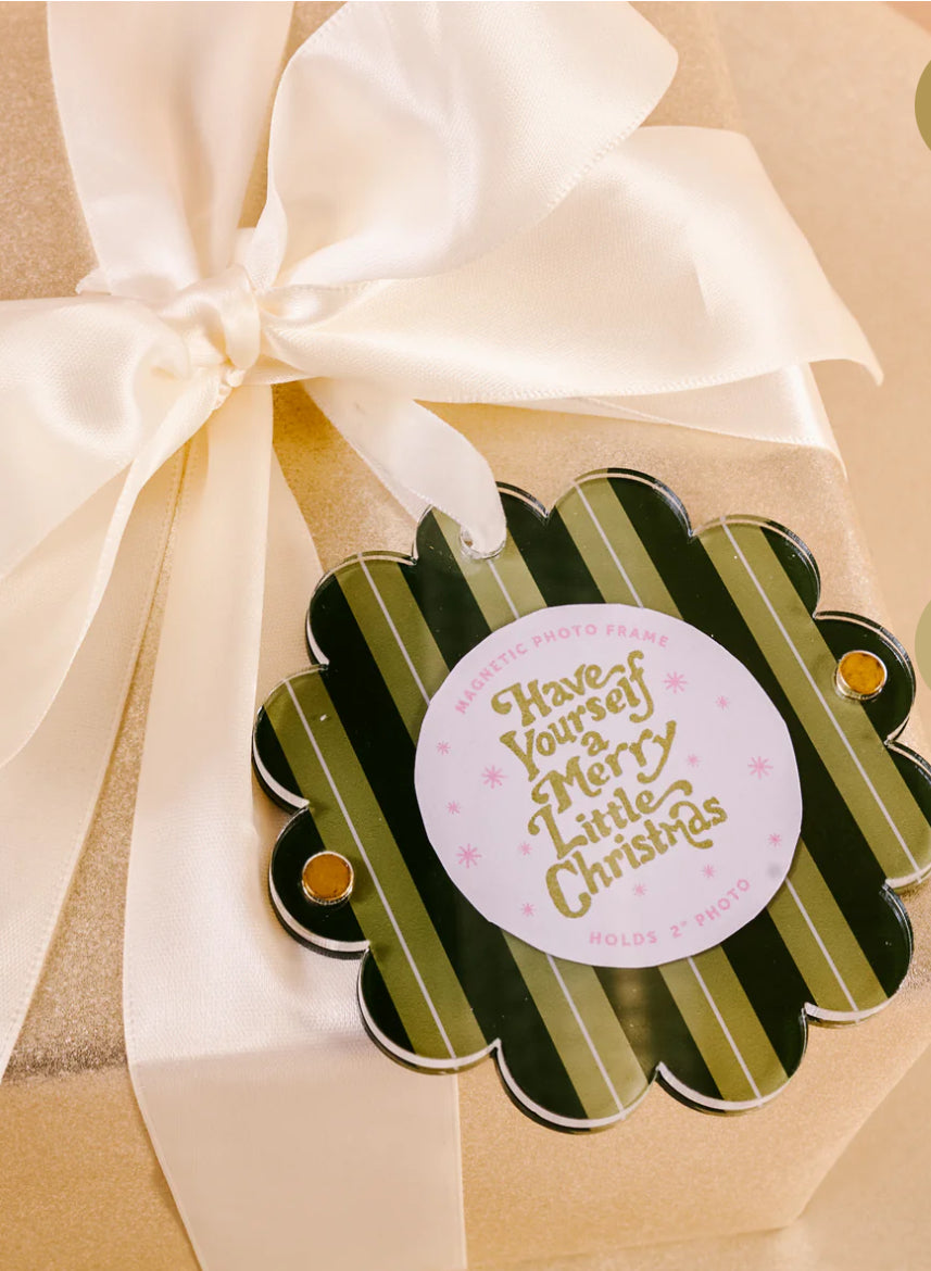 The Darling Effect Holiday Scalloped Frame Ornament-Evergreen Stripes