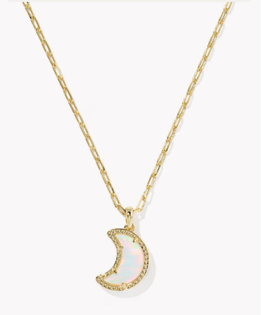 Kendra Scott Moon Short Pendant Necklace-Gold White Opalescent Resin