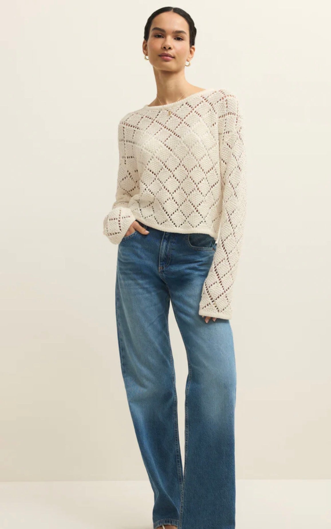 Z Supply Hullen Crochet Sweater- Cloud