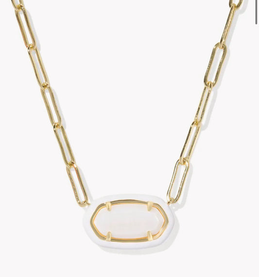 Kendra Scott Elisa Enamel Frame Paperclip Necklace-Gold/White MOP