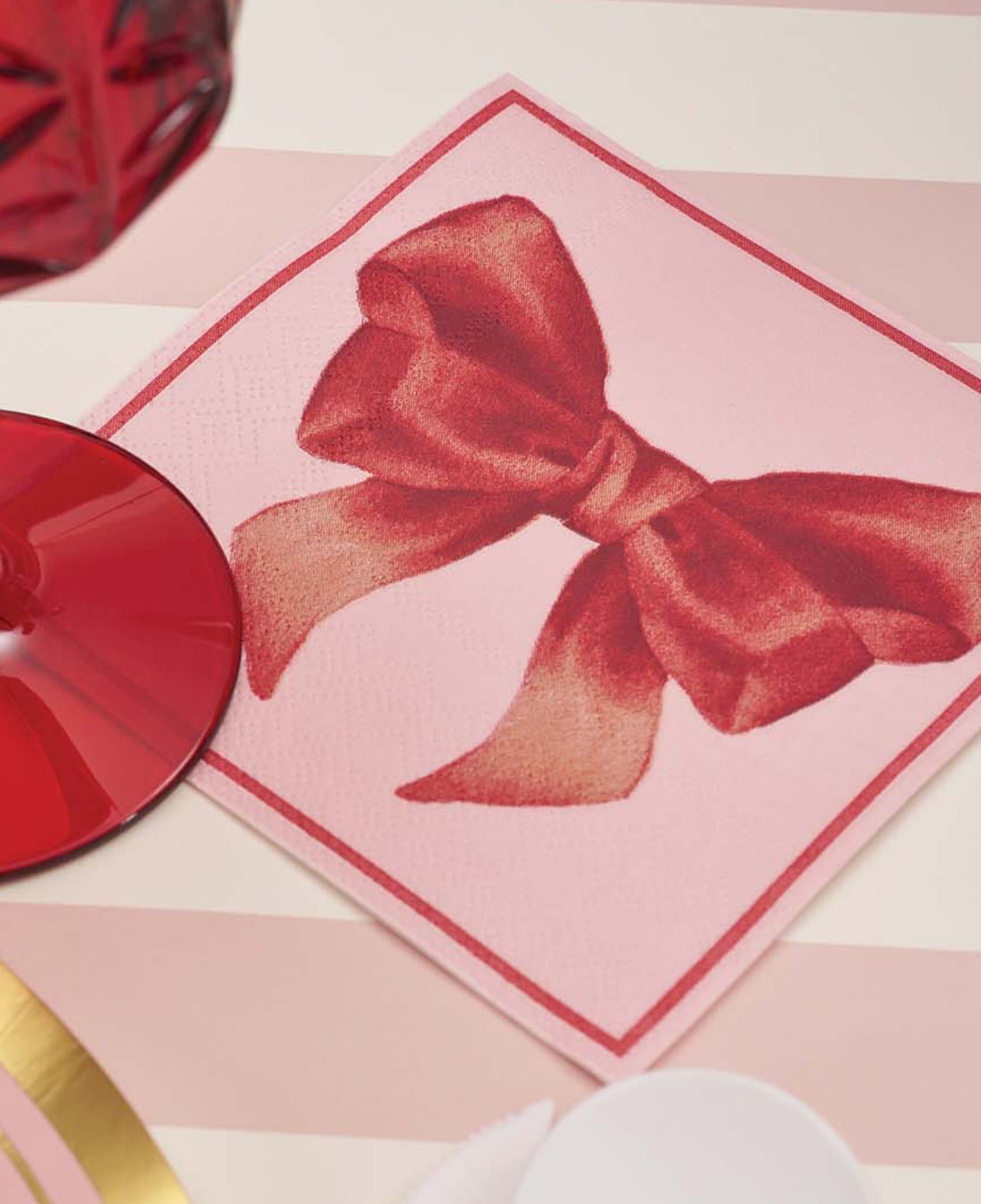 Sophistiplate “Pink Bows” Cocktail Napkin 5" - Thumbnail 3