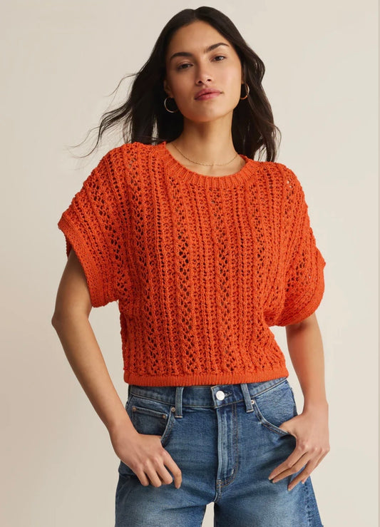 Z Supply Ballast Cropped Crochet Top-Tiger Lily
