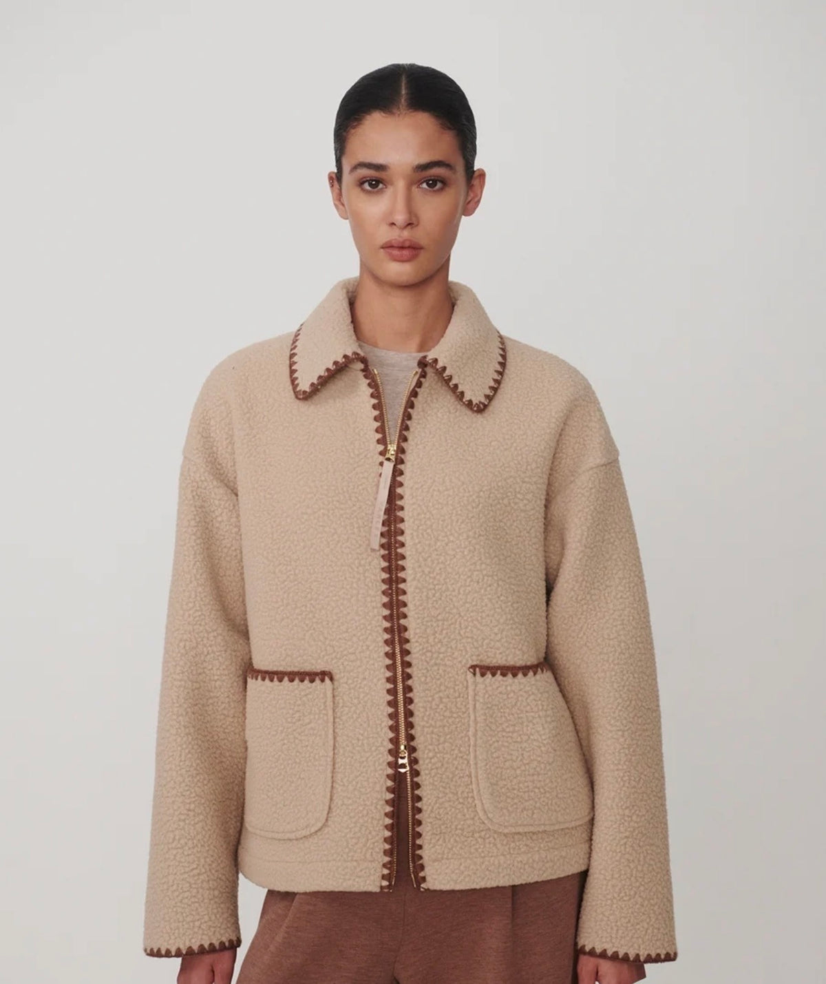 Varley “Ruiko” Zip Through Fleece-Light Taupe