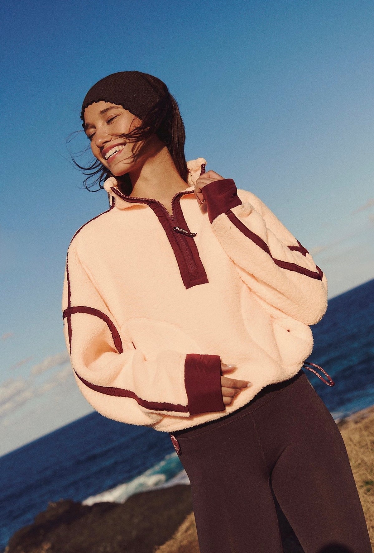 Free People Movement "Mountain High" 1/2 Zip-Pina Colada/Red Velvet