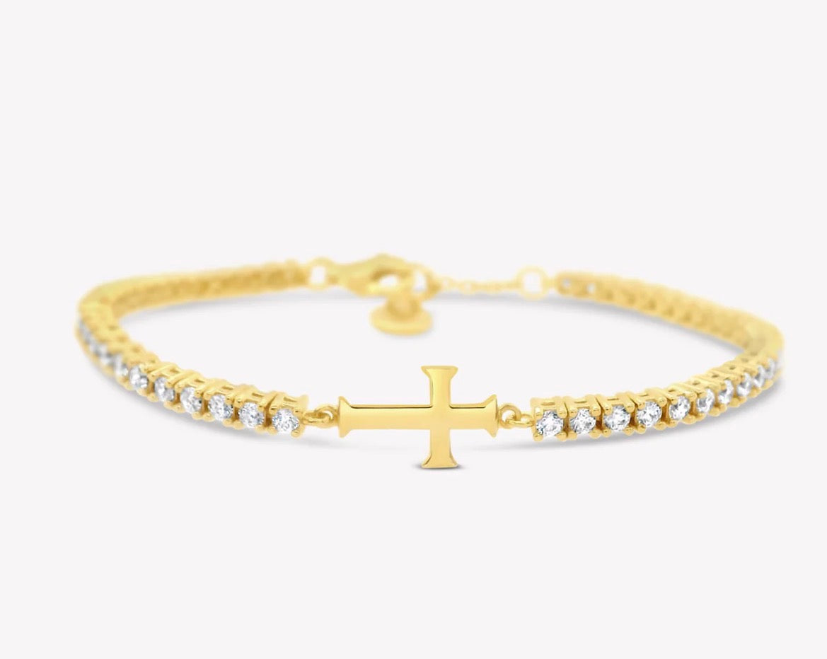 Rizen Luminous Cross Tennis Bracelet-Gold