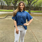 FRNCH Paris "Louve" Woven Blouse-Bleu Marine