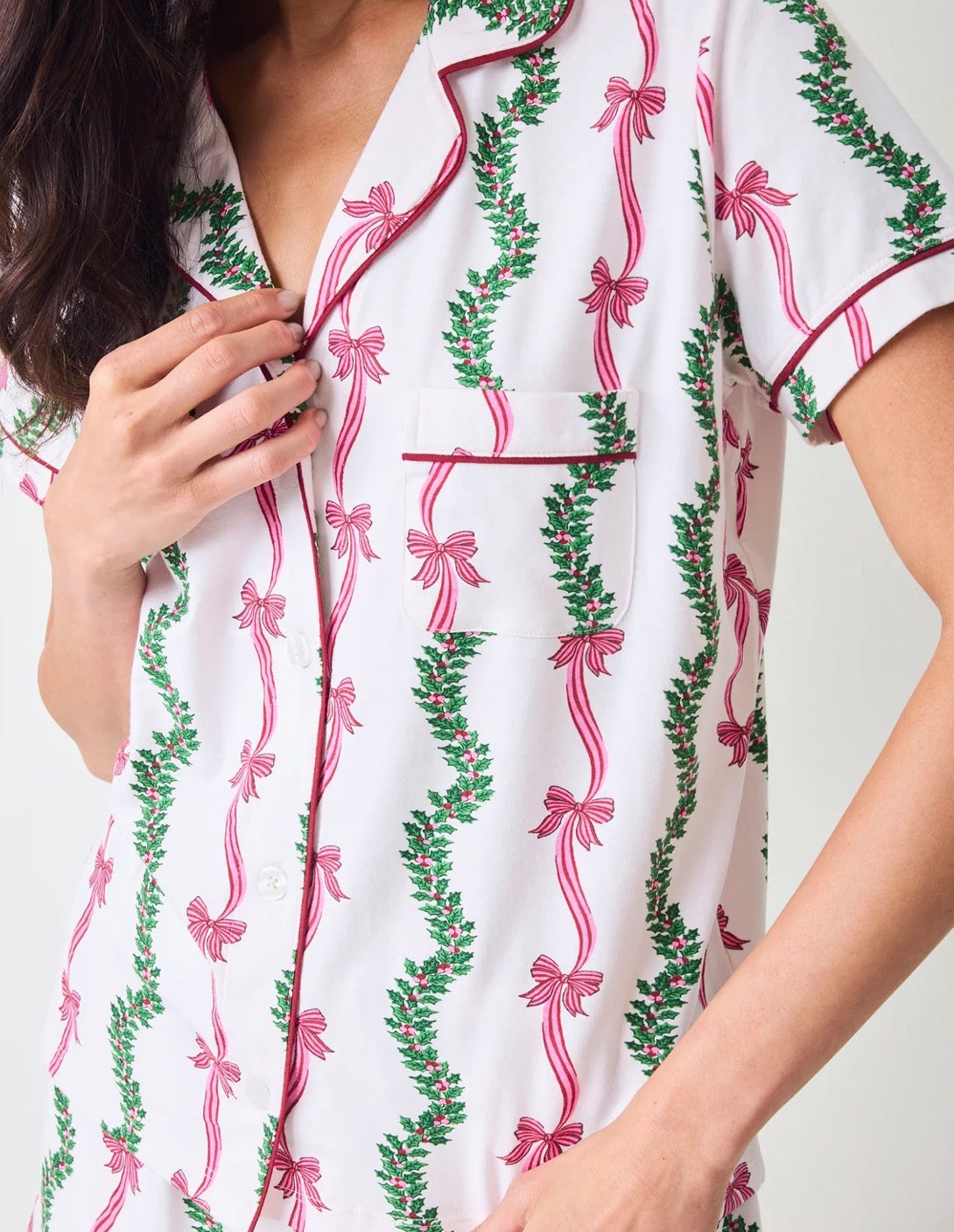 Printfresh "Ribbons & Bows" Organic Pima Modal Knit Short PJ Set-Vanilla Cream