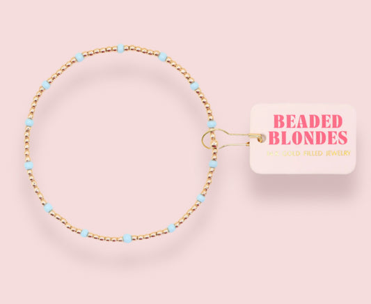 Beaded Blondes "Dainty Poppi" Powder Blue Bracelet -Standard 6.75"