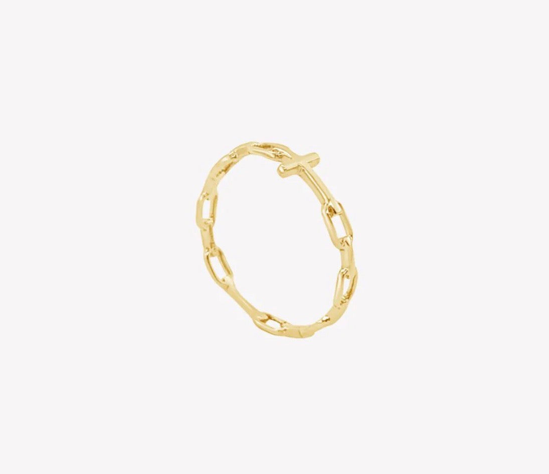 Rizen Chain Breaker Cross Ring-Gold