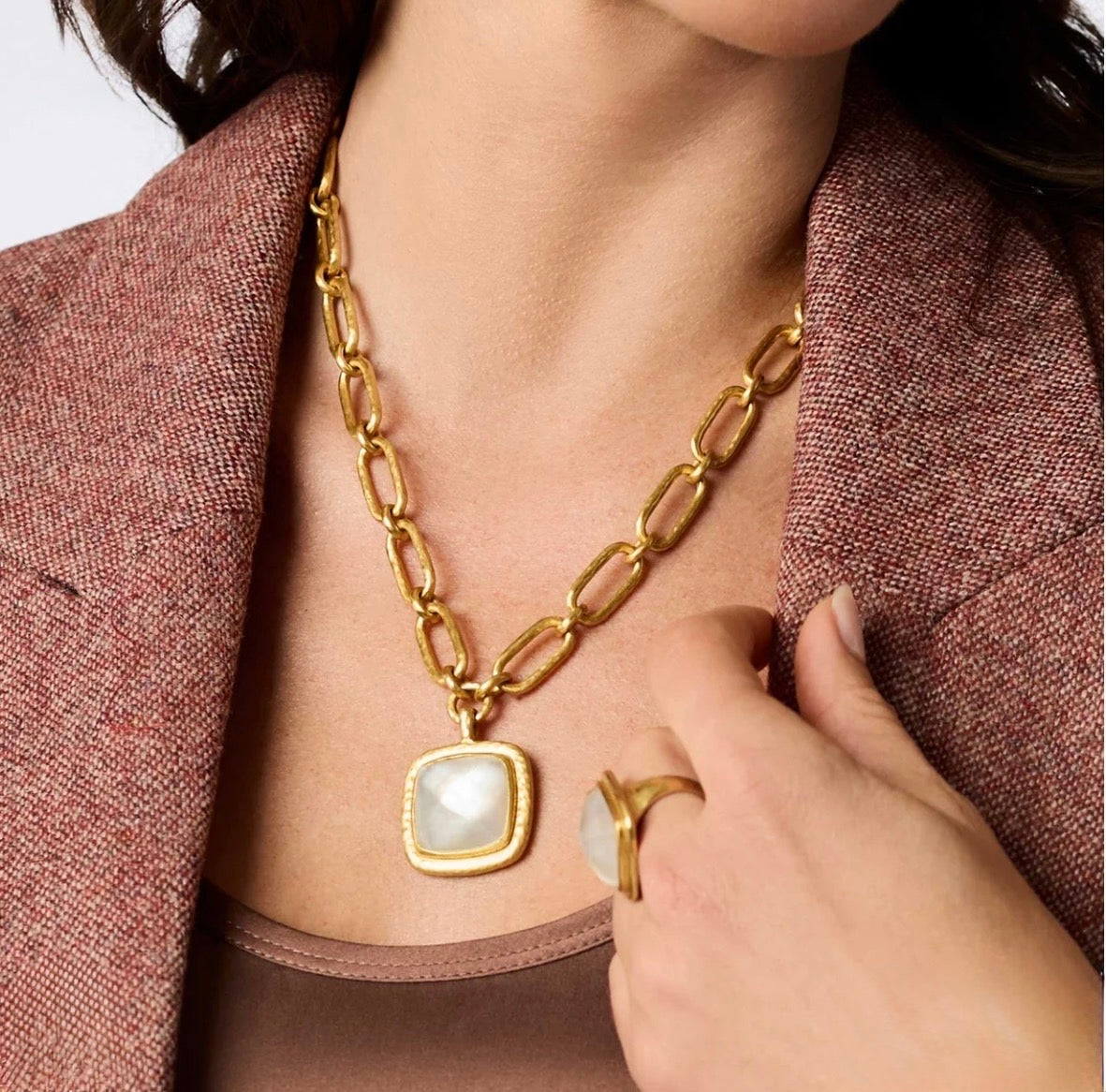 Julie Vos “Sahara” Statement Necklace - Gold/Iridescent Clear Crystal