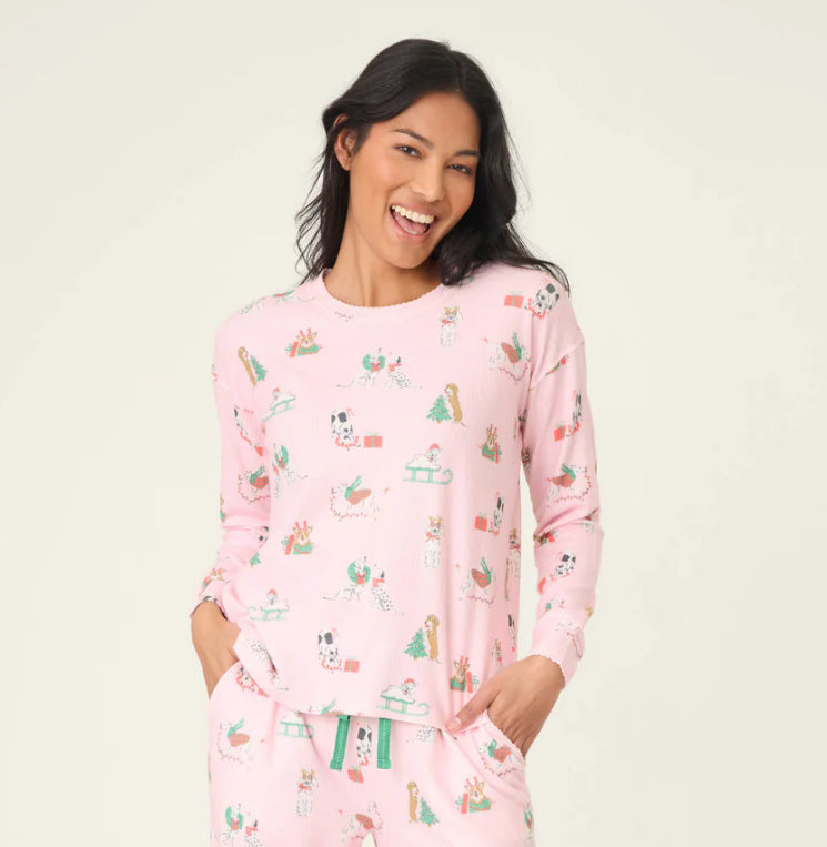 PJ Salvage "Peace & Pawlidays" Dog Print L/S Top