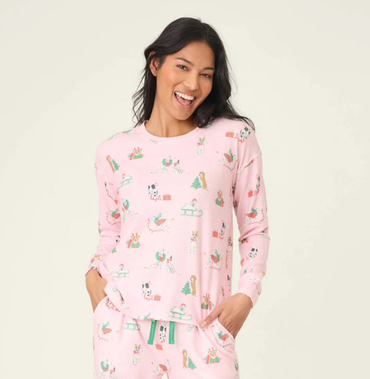 PJ Salvage "Peace & Pawlidays" Dog Print L/S Top