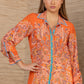 Hale Bob “Quill” L/S Button Up Silk Top-Orange