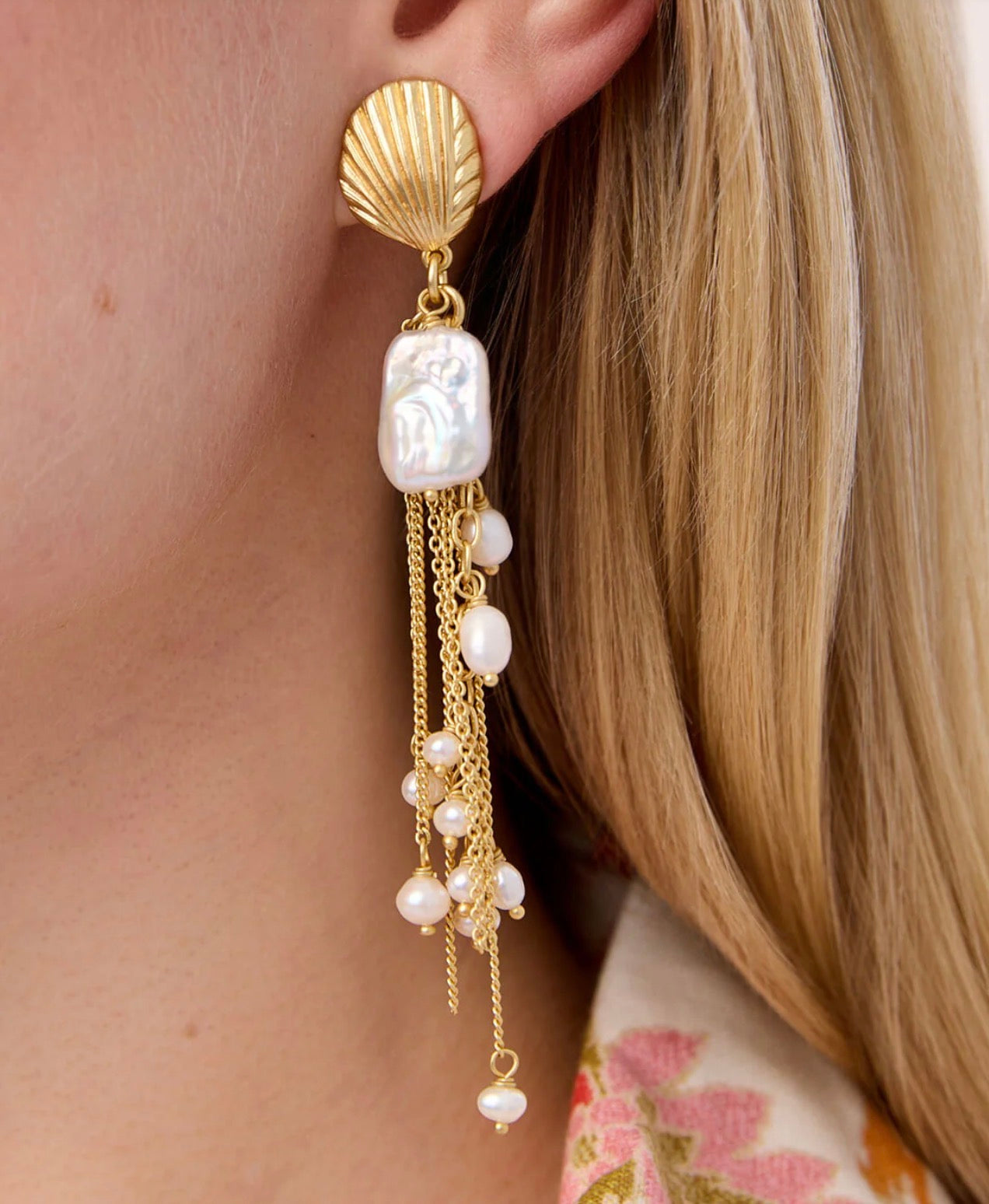 Spartina 449 Pearl Party Shell Earrings-Pearl