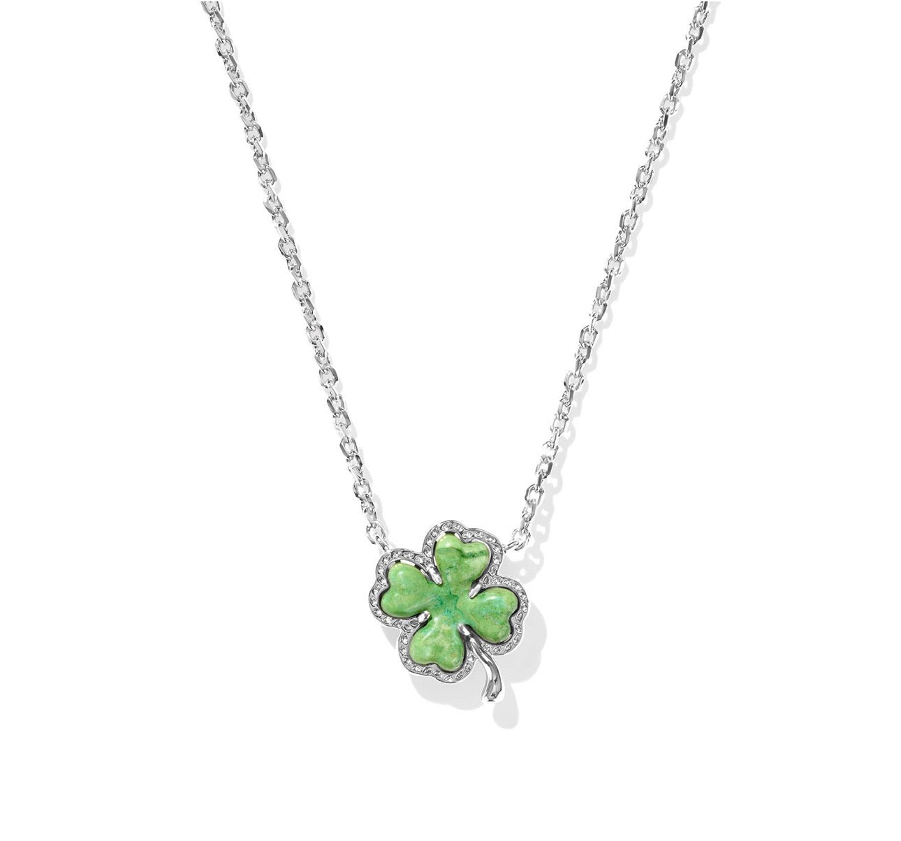 Kendra Scott Clover Short Pendant Necklace-Silver Lime Green Magnasite