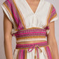 Elan "Cali" V-Neck Banded Top-Natural/Pink
