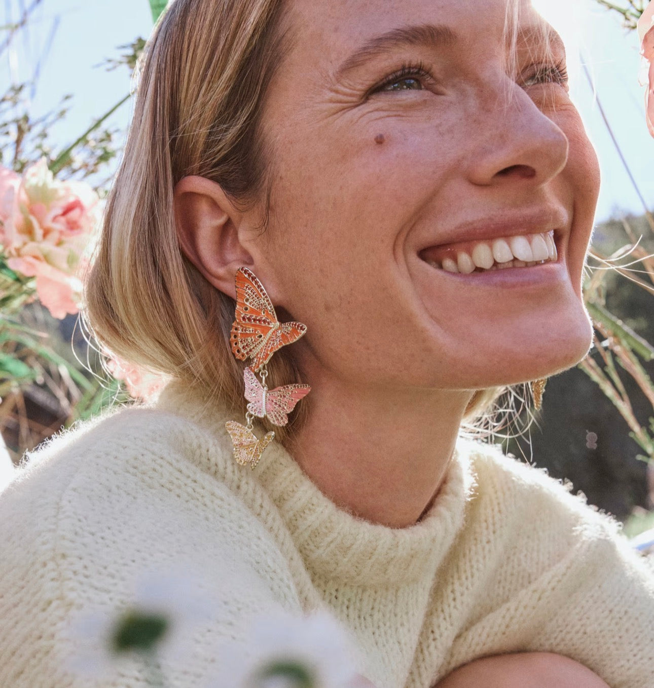 Kendra Scott Cailey Enamel Butterfly Statement Earring-Gold Orange Pink Mix