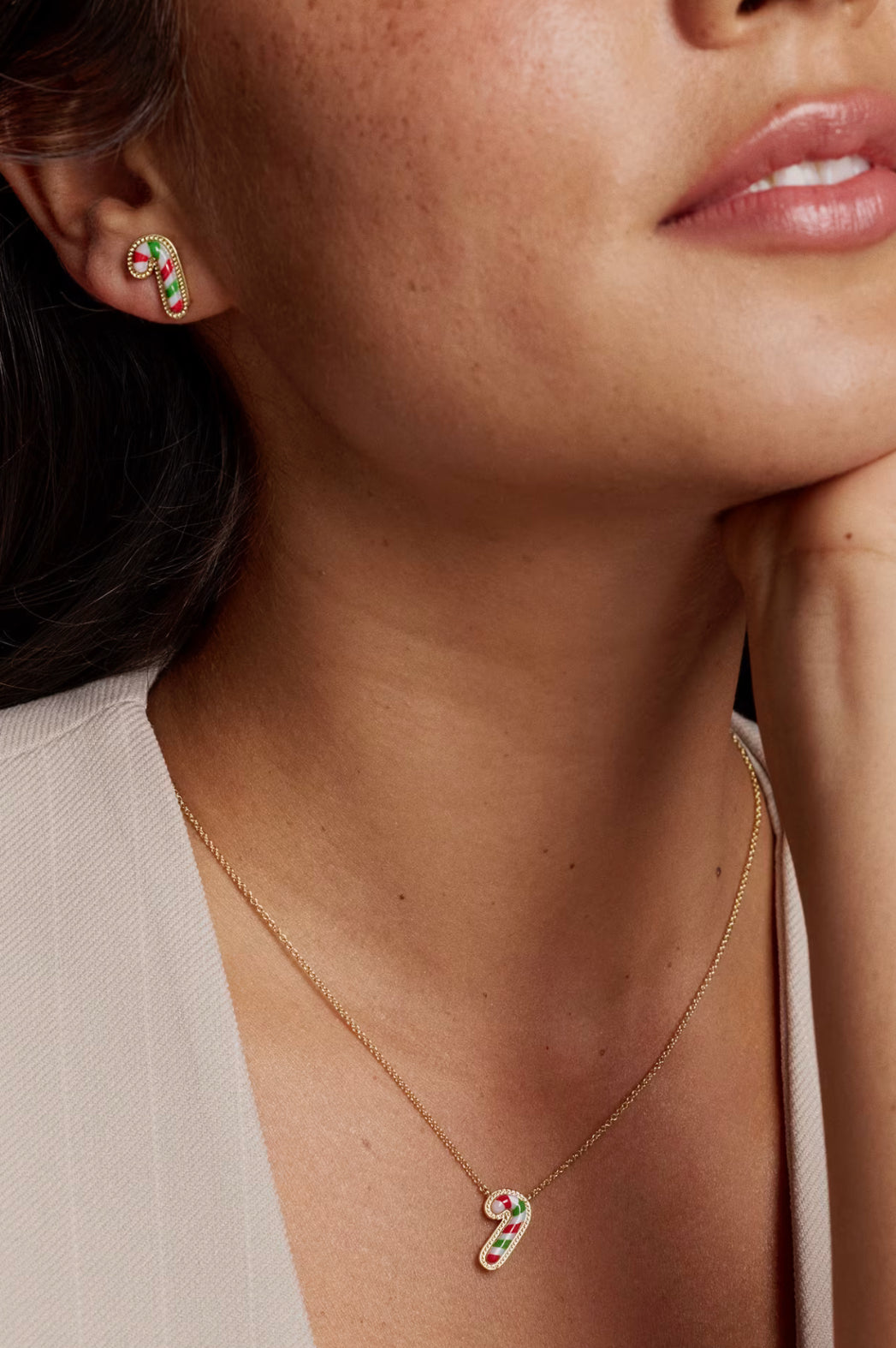 Kendra Scott Candy Cane Pendant Necklace-Gold Red Green Mix