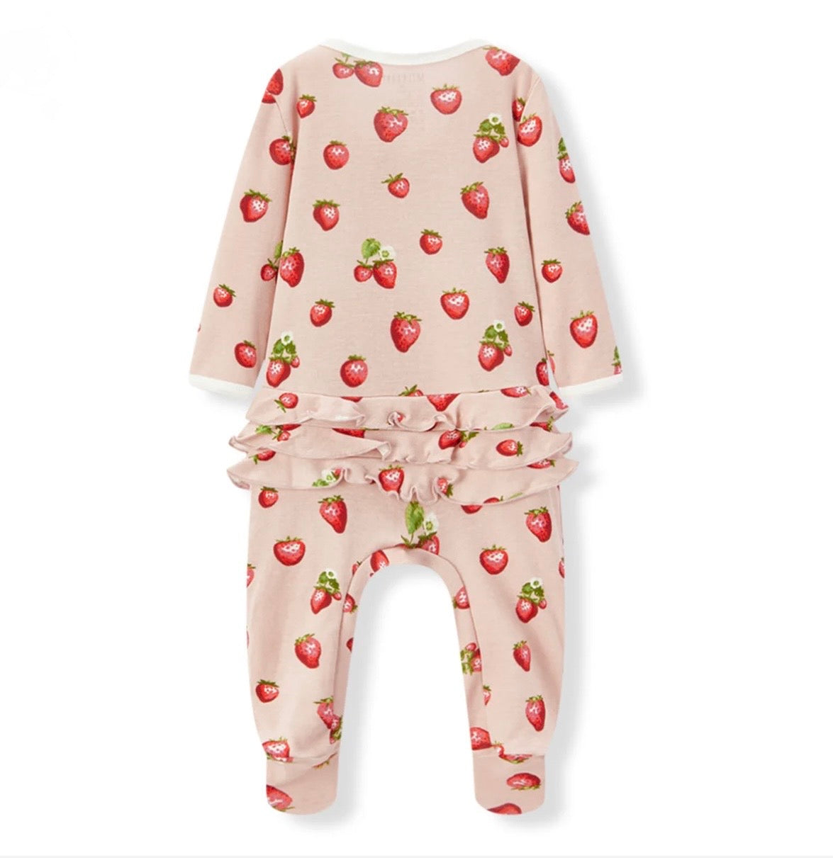 Milkbarn Kids "Strawberry" Organic Cotton Ruffle Zipper Footed Romper
