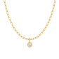 LeMel “Blaire” Bezel Round CZ Charm Necklace 18” (on Paperclip chain)