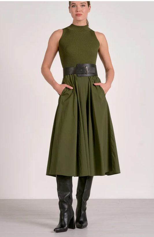 Elan “Kelsie” Mock Neck Maxi Dress - Pine