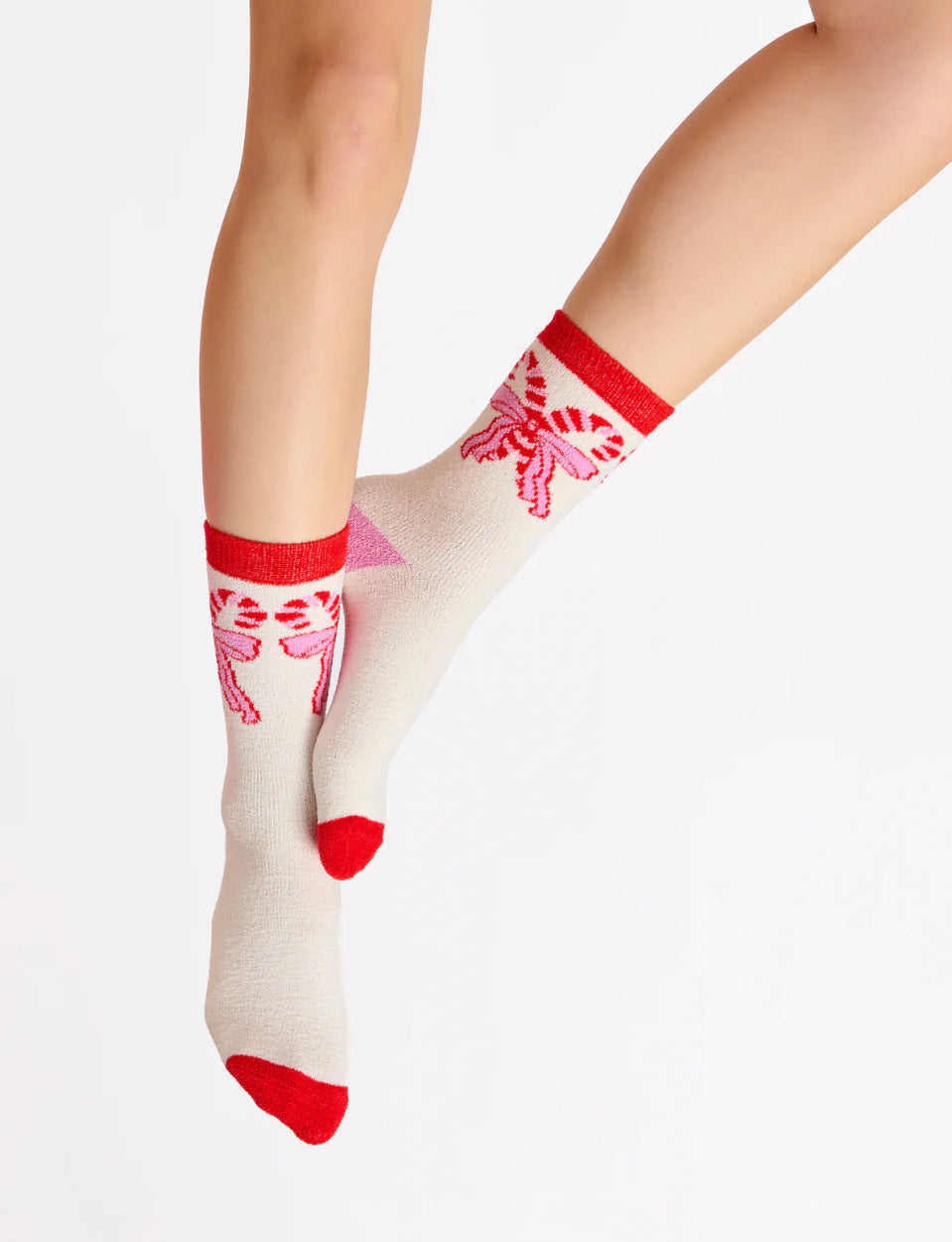 Shiraleah "Candy Cane Bow" Socks-Ivory