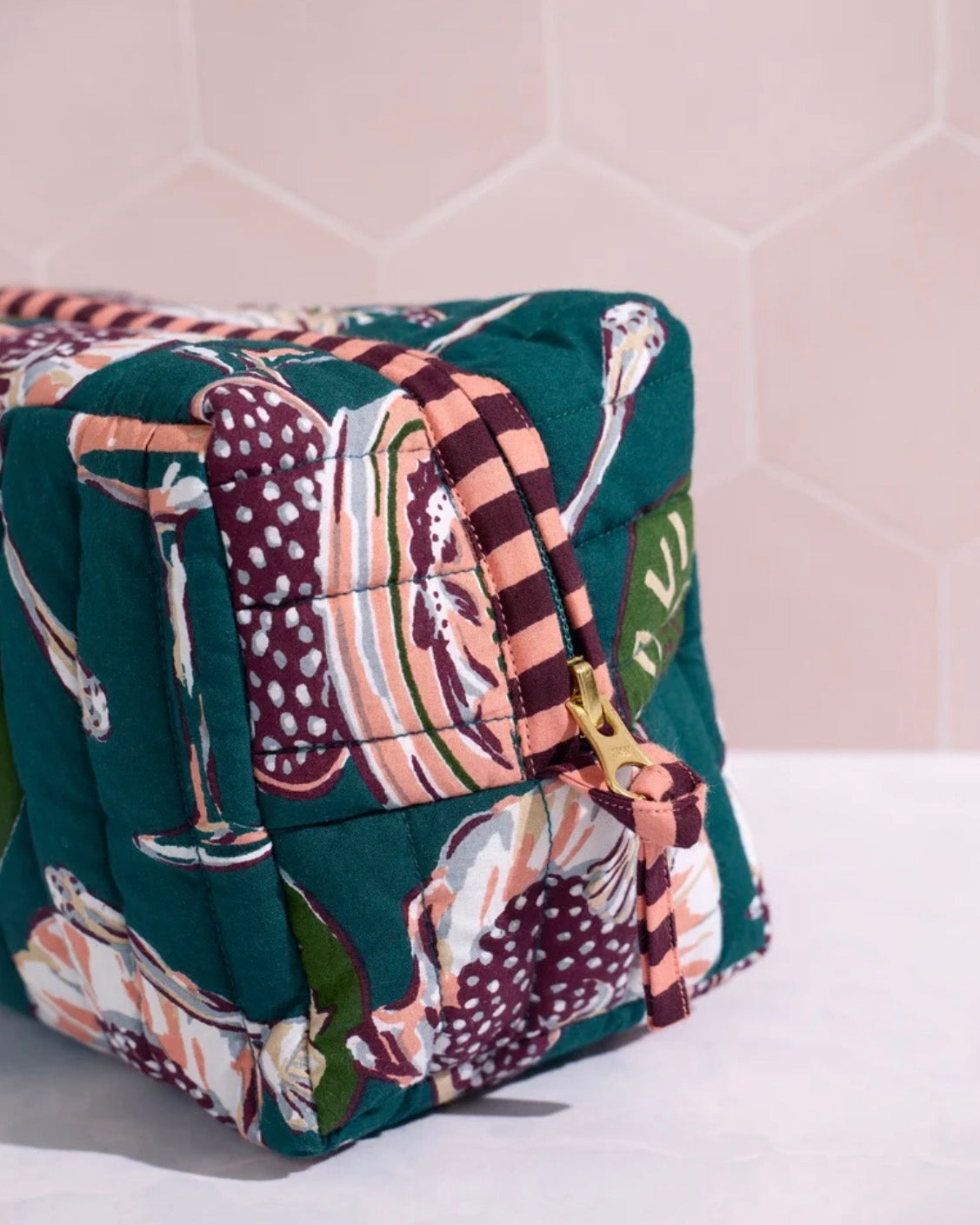 Printfresh "Champagne & Cavier" Quilted Pouch-Peacock Feather