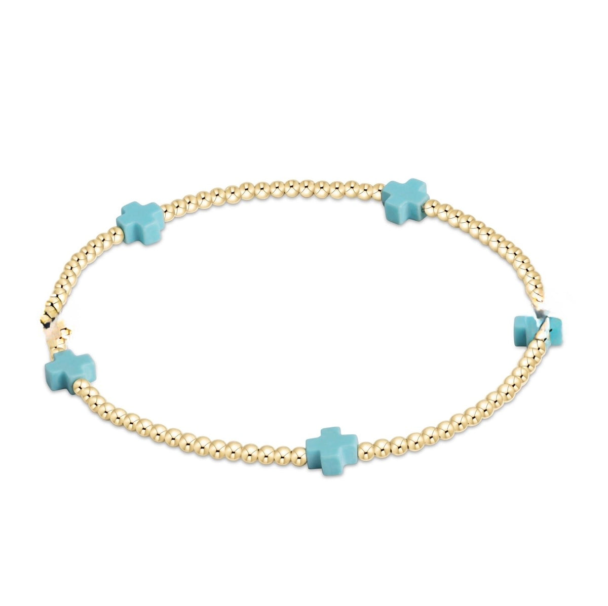 Enewton EGIRL "Signature Cross" Small Gold Pattern 2mm Bead Bracelet-Turquoise