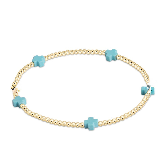 Enewton EGIRL "Signature Cross" Small Gold Pattern 2mm Bead Bracelet-Turquoise