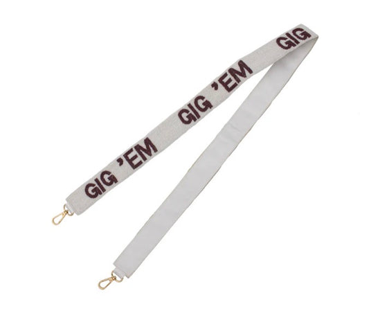 Collegiate Beaded Crossbody Purse Strap - White Gig Em