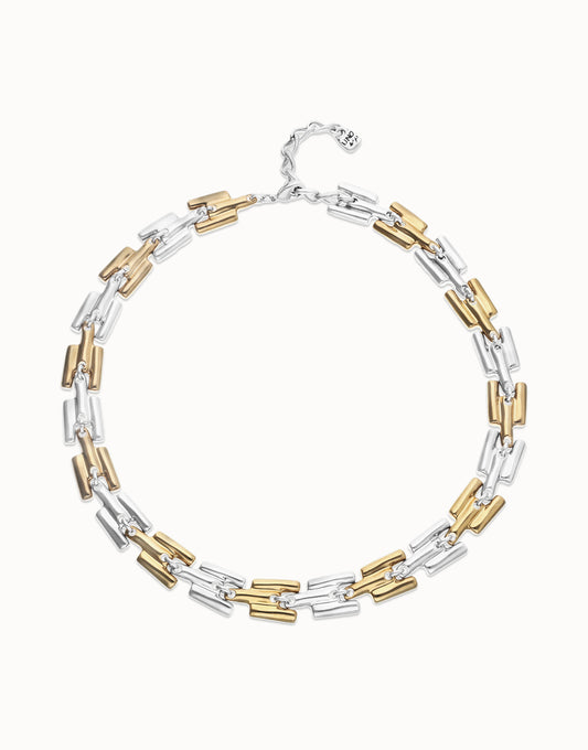 Uno de 50 "Roots" 2-tone Square Links Necklace-Mixed Metal