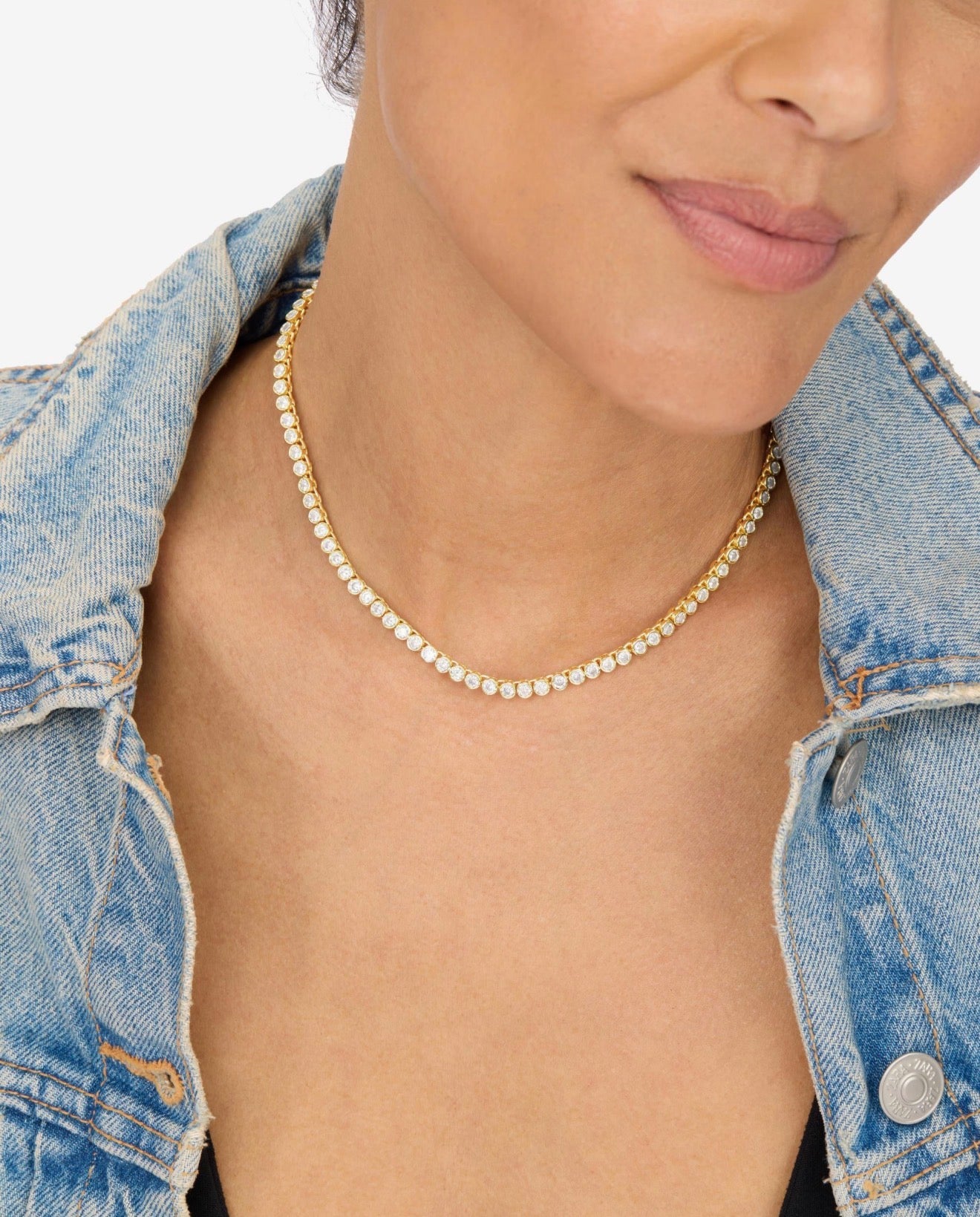 Melinda Maria “Baroness” Tennis Necklace Gold/White