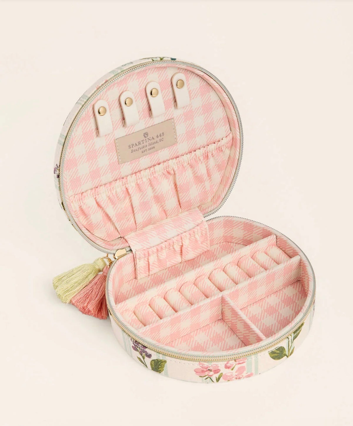 Spartina 449 Large Round Jewelry Travel Case-Blooming Stripe