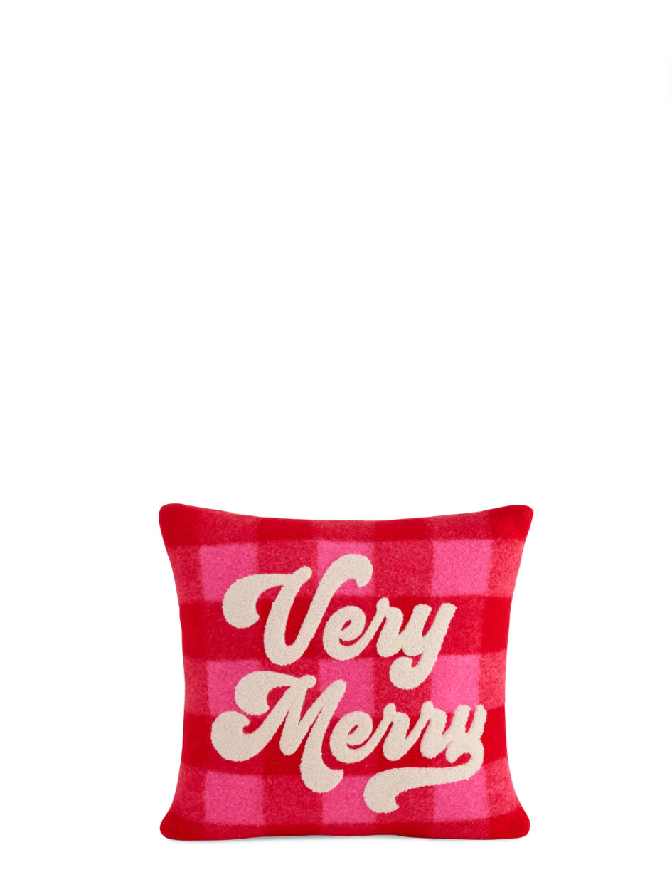 Shiraleah "Very Merry" Plaid Pillow-Red/Pink