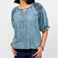 Ivy Jane Smocked Sleeve Top- Denim Blue