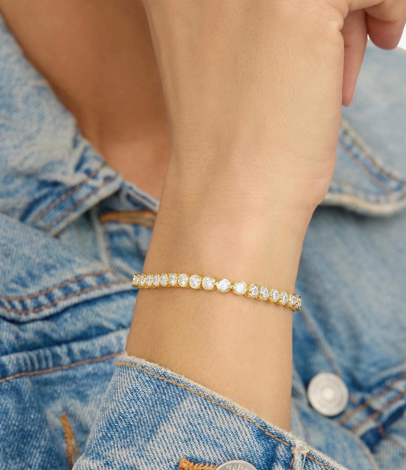 Melinda Maria “Baroness” Tennis Bracelet-Gold/White