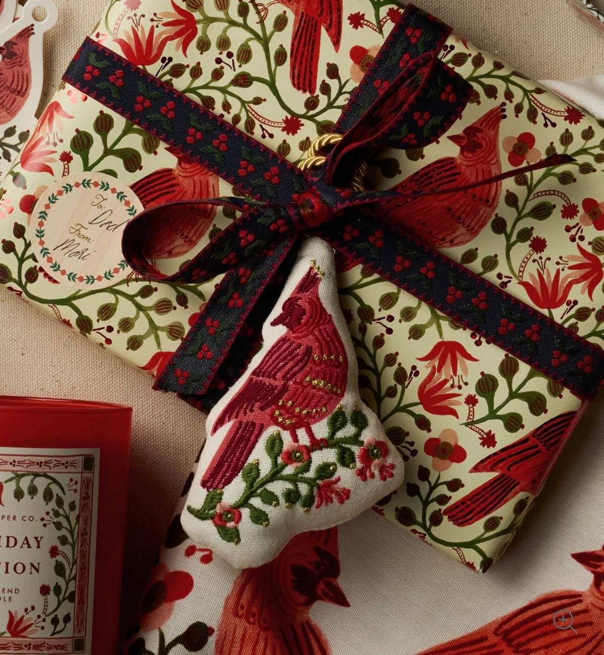 Rifle Paper Co. "Cardinals"  Embroidered Ornament