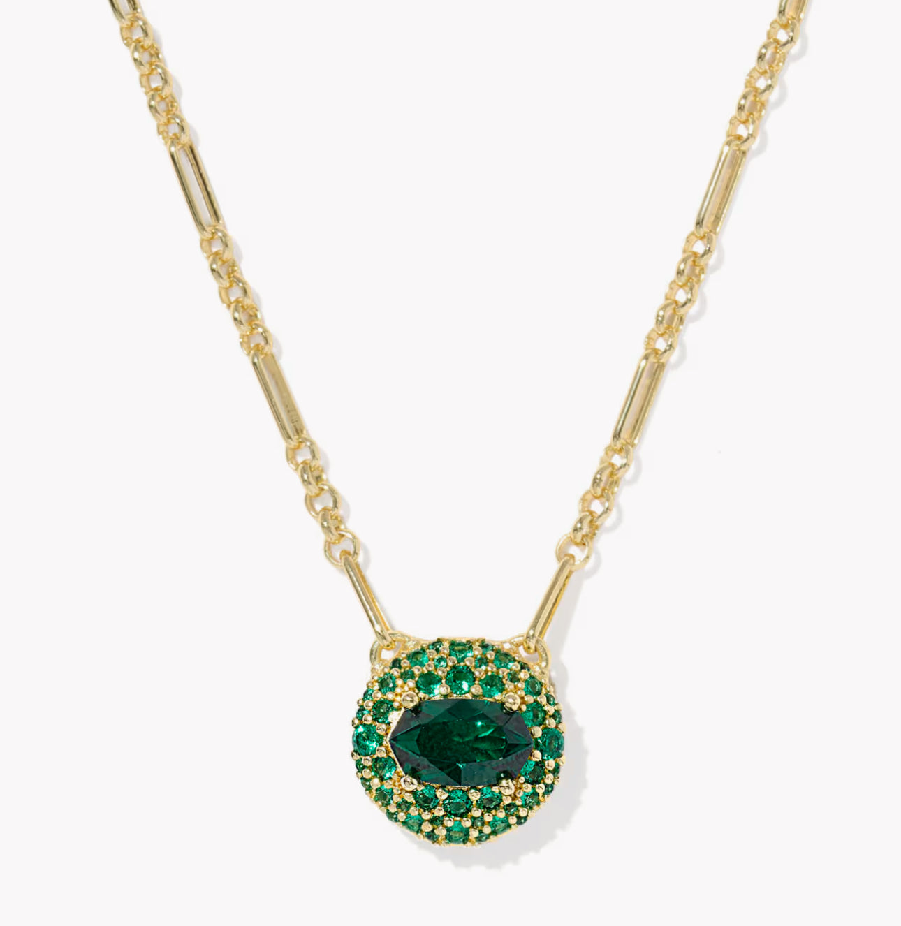 Kendra Scott Bella Short Pendant Necklace-Gold Dark Green Crystal