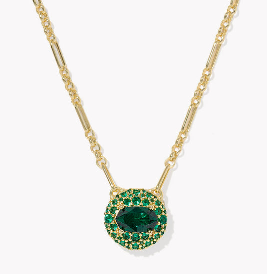 Kendra Scott Bella Short Pendant Necklace-Gold Dark Green Crystal