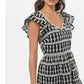 Greylin "Katty" Embroidery Eyelet Flutter Sleeve Dress- Black