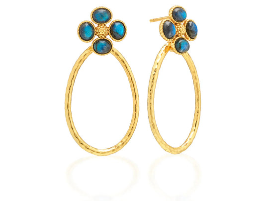 Capucine de Wulf “Berry Clover” Teardrop Earrings-Gold/Blue Labradorite