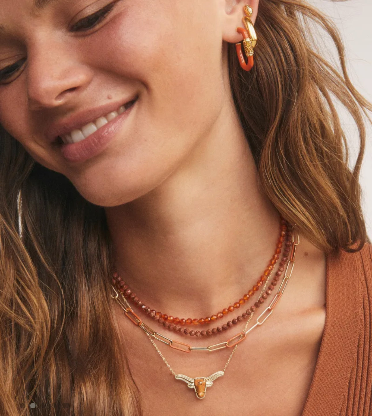 Kendra Scott Longhorn Short Pendant Necklace-Gold/Orange Magnesite