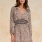 Elan “Cheyenne” L/S V-Neck Dress-Tan/Brown Print