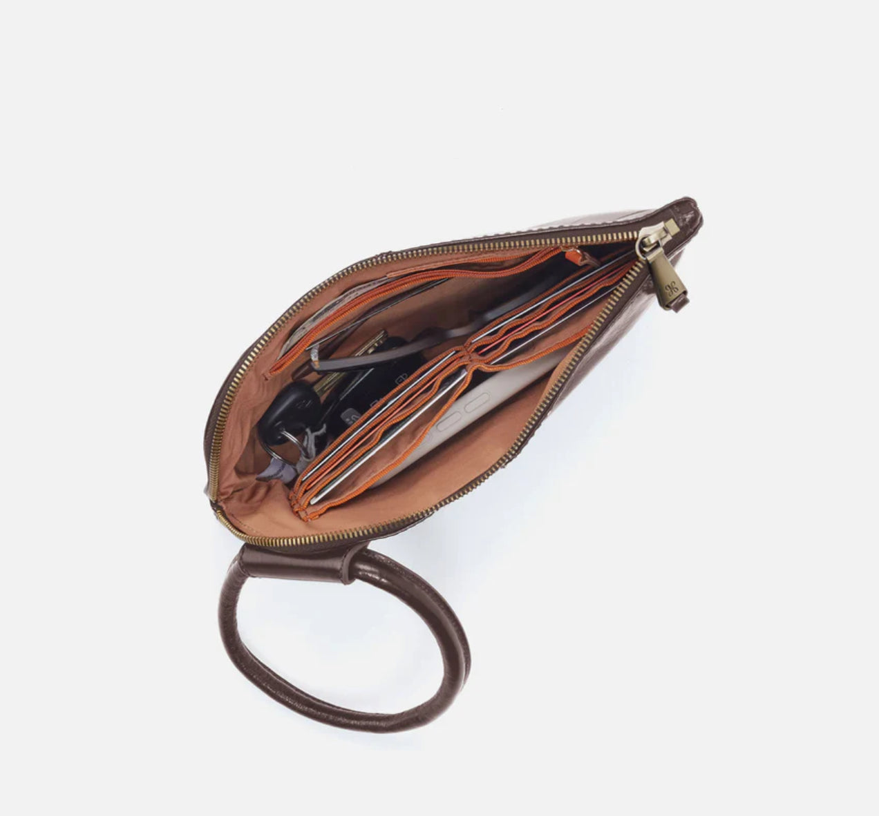 Hobo Bags “Sable” Wristlet Polished Leather- Hearthstone
