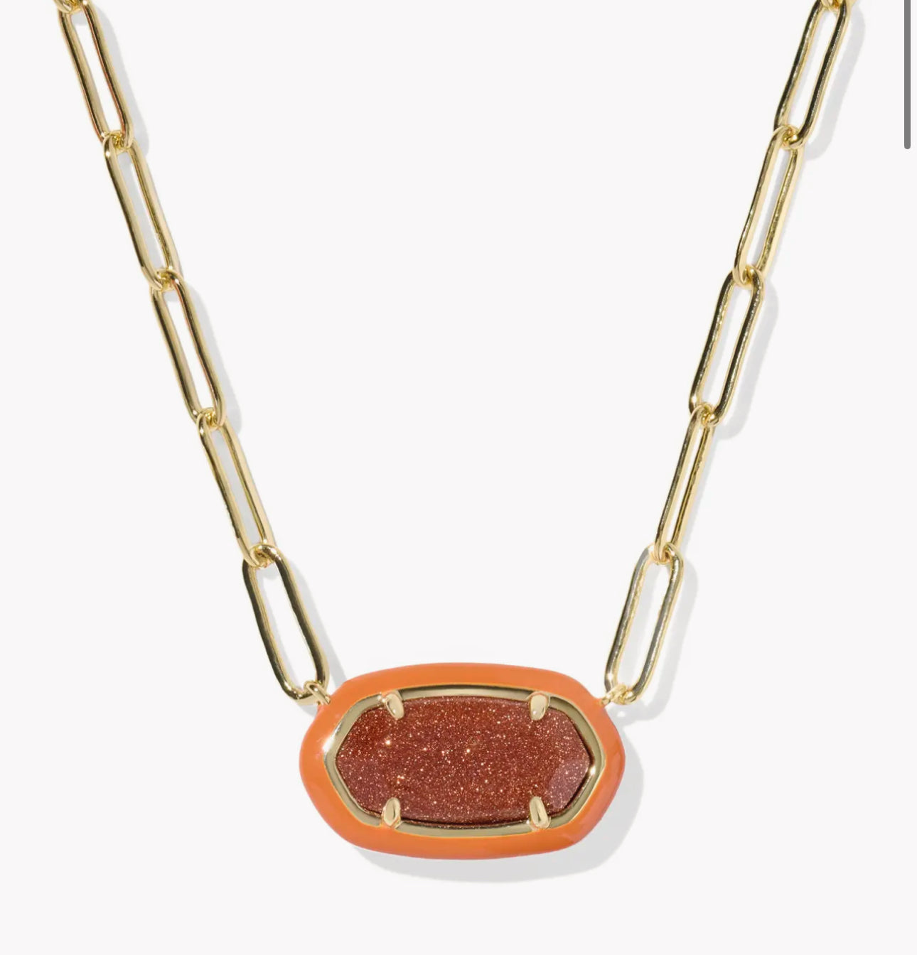 Kendra Scott Elisa Enamel Frame Paperclip Necklace-Gold/Orange Goldstone