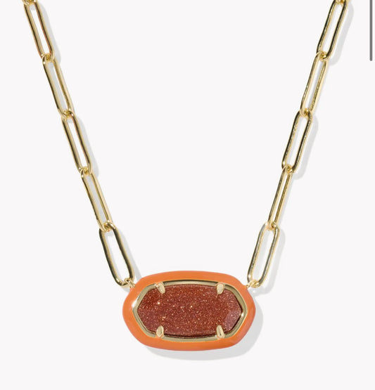 Kendra Scott Elisa Enamel Frame Paperclip Necklace-Gold/Orange Goldstone