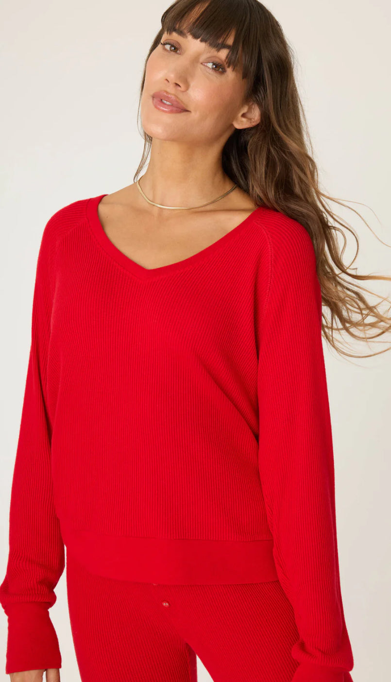 PJ Salvage Textured Essentials Long Sleeve Top-Red